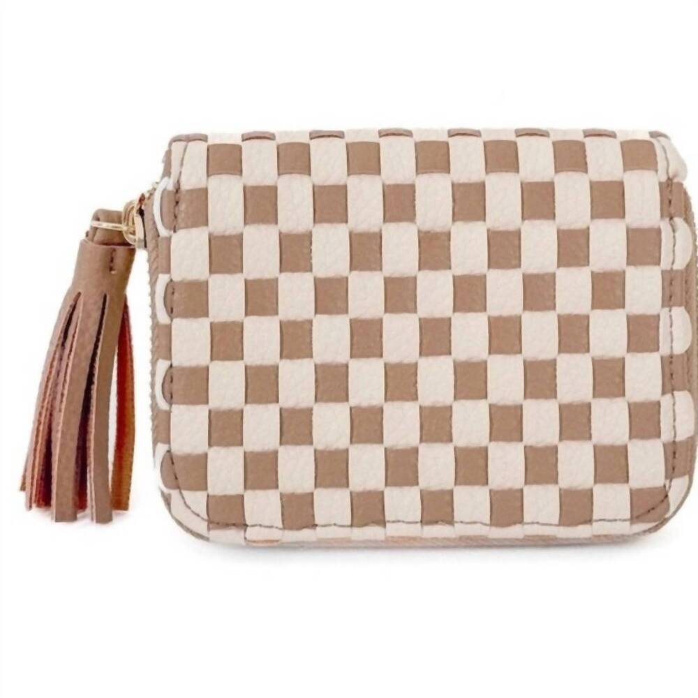 NEW PRETTY SIMPLE women's wynona woven wallet in tan cream